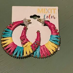 Mixit Pink, Yellow, and Blue Wrapped Hoop Earrings festival colorful bohemian
